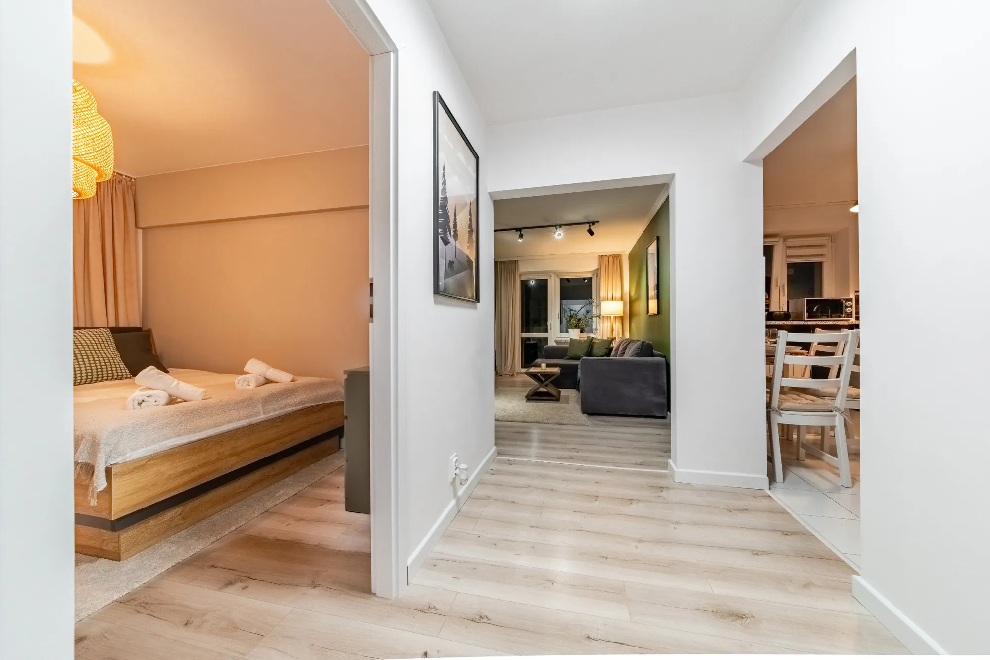 Hallway, bedroom and living room